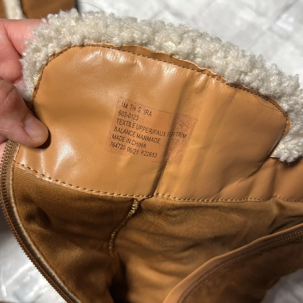 Brown Suede Shearling-trim tall Boots faux suede leather girl sz 1
